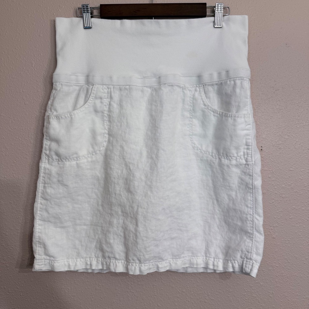 Athleta Lima Linen White Mini Skirt Knit Waistband 983368 Size 10